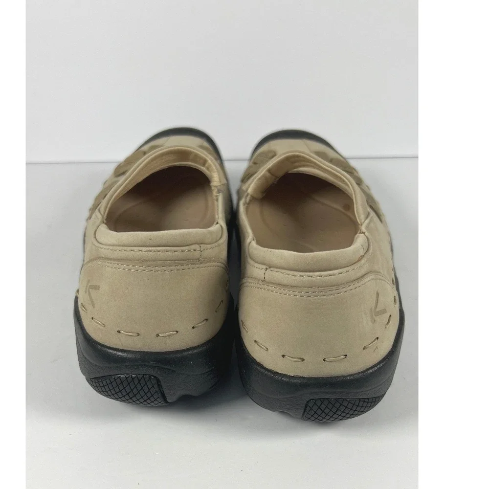 Keen Mary Jane Shoes Beige Leather Floral Leaf Applique Comfort Flats Womens 8.5